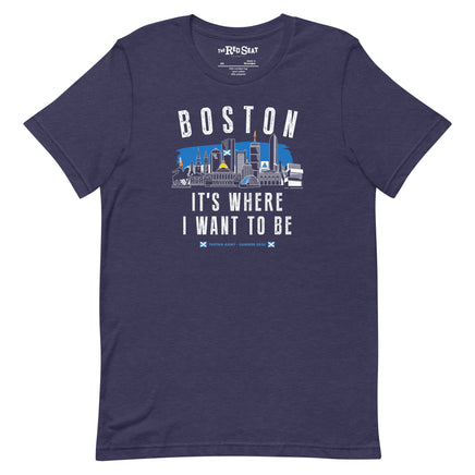 Navy blue t-shirt with 'Boston It's Where I Want to Be' design and tartan army