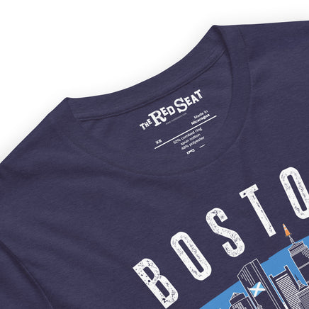 Navy blue t-shirt with 'Boston It's Where I Want to Be' design and tartan army