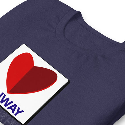 folded Navy blue unisex t-shirt with boston fenway citgo sign in the shape of a heart