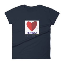 navy blue women's t-shirt with the boston fenway citgo sign in the shape of a heart