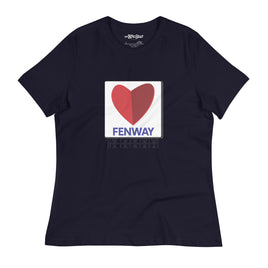 navy blue women's t-shirt with the boston fenway citgo sign in the shape of a heart