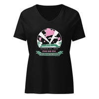 black women's v-neck t-shirt with 2004 boston red sox world series champion design with pigs flying over fenway park at night