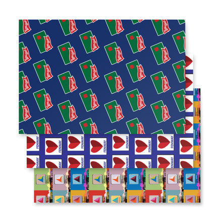 the red seat wrapping paper with citgos, heart citgo and the red seat logo