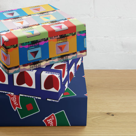 the red seat wrapping paper with citgos, heart citgo and the red seat logo