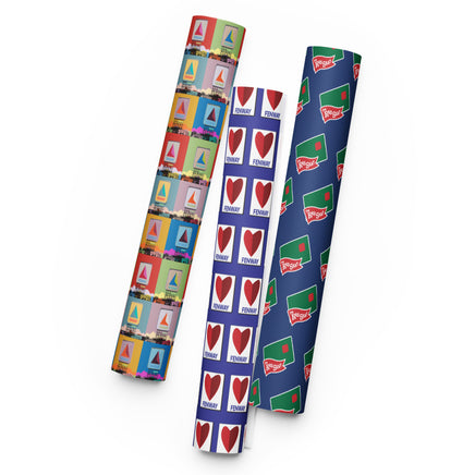 the red seat wrapping paper with citgos, heart citgo and the red seat logo