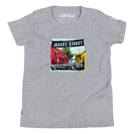 photo of kid's light grey t-shirt with boston red sox fenway park jersey street gate a design with blocks of color