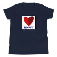 navy youth t-shirt with the boston fenway citgo sign in the shape of a heart