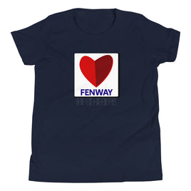 navy youth t-shirt with the boston fenway citgo sign in the shape of a heart