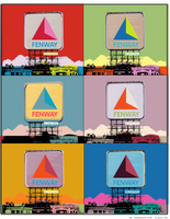 Art print design of boston citgo sign design in colorful 6 up grid in the style of andy warhol