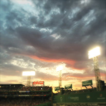 the red seat boston photograph of sunset at fenway park