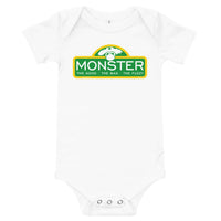 Wallzilla Jr. (Baby)-The Red Seat onesie with boston red sox green monster as sesame street sign