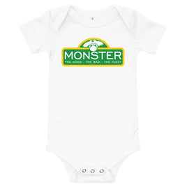 Wallzilla Jr. (Baby)-The Red Seat onesie with boston red sox green monster as sesame street sign