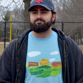 photo of man wearing Middle 8-The Red Seat sweet caroline neil diamond fenway park design on blue unisex t-shirt