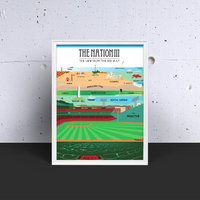 The Nation 3 framed poster with a New Yorker style view of the united states from inside fenway park in boston massachusetts
