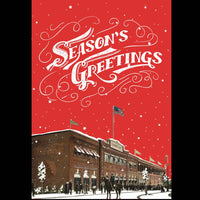 Season's Greetings! (Greeting Card Pack)-The Red Seat old time photograph of fenway park with red sky snowing