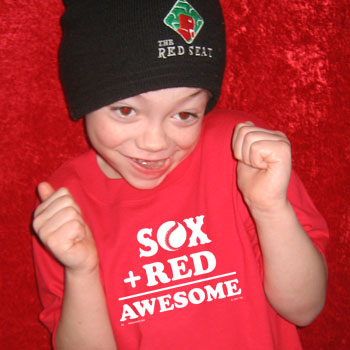 Young boy wearing The Awesome Sox Shirt (Youth)-The Red Seat Boston Fenway Park Red Sox
