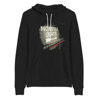 Monster Seats-The Red Seat Design with the words Monster Seats painted on a wall fenway park boston black hoodie sweatshirt