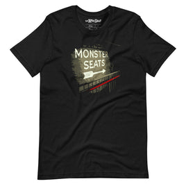 Monster Seats-The Red Seat Design with the words Green Monster Seats painted on a wall fenway park boston, black unisex t-shirt