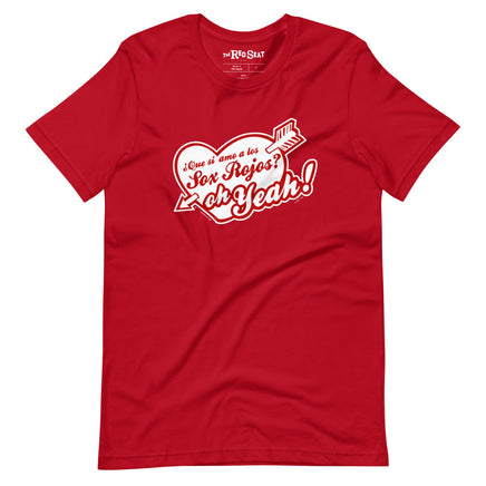 spanglish red sox the red seat design white lettering on red unisex t-shirt