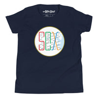 Boston MBTA design as Red Sox stops using the word Sox, on navy blue youth t-shirt